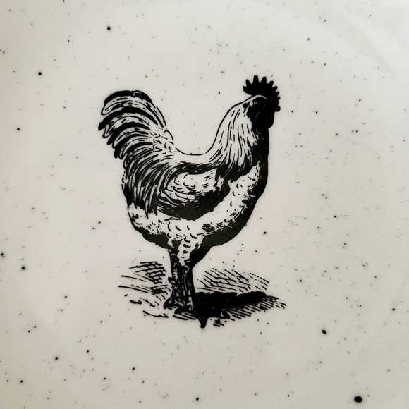 Grace Fine China ceramic rooster bowl white black speckle farmhouse dinnerware - Picture 2 of 7